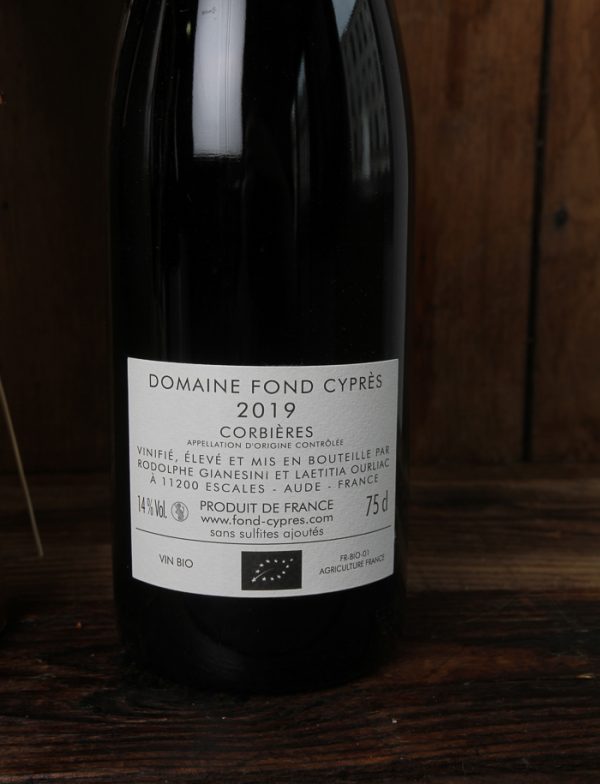 Le Corbieres vin nature rouge 2019 Fond Cypres 2