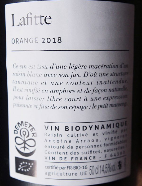 Orange vin naturel blanc 2018 Chateau Lafitte 3